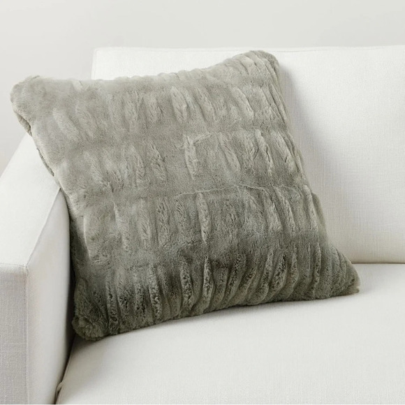 Pottery Barn Faux Fur Ruched Down Filled Pillow & Cover Gray 26x26 - Picture 9 of 9
